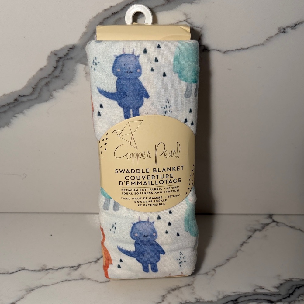 New Copper Pearl Dino Swaddle Blanket - Blue & Teal Dinosaurs